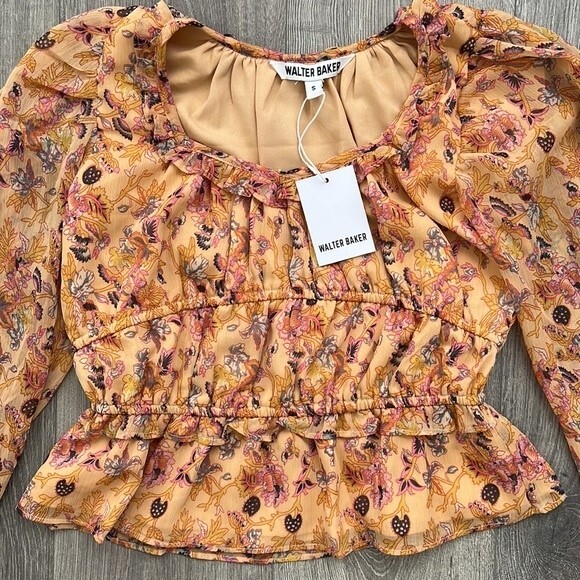 WALTER BAKER Myka Blouse Size Small Orange Floral Cottagecote Boho Coquette NWT - Picture 5 of 12